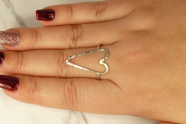 Heart Ring,Sterling Silver, Open Heart ring, Large Heart