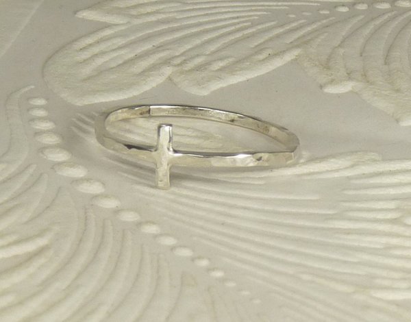 Cross Ring, Sterling silver,  Hammered Square Wire ring, Minimal ring