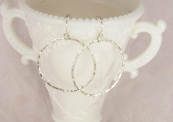 Sterling Silver Circle Earrings, Hammered Earrings,Dangle Earrings