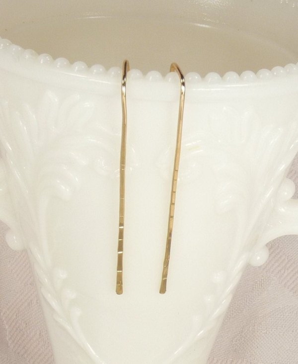 Rectangle Earrings, Gold Fill earrings,  Hammered Dangle Earrings, Geometric Hoops