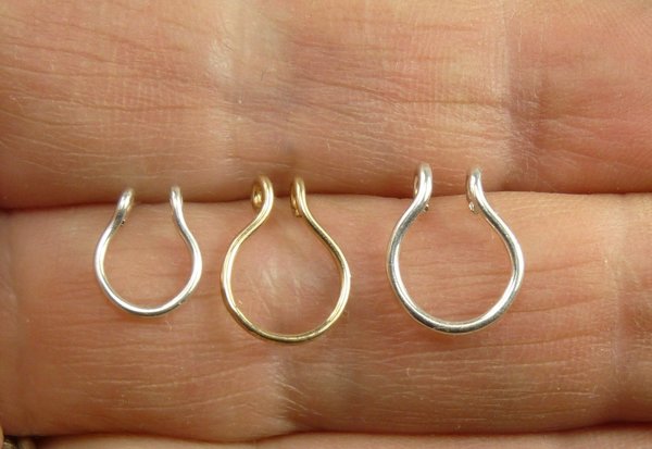 Septum Ring, Fake Septum, Sterling Silver-Gold nose ring-Faux Nose Ring
