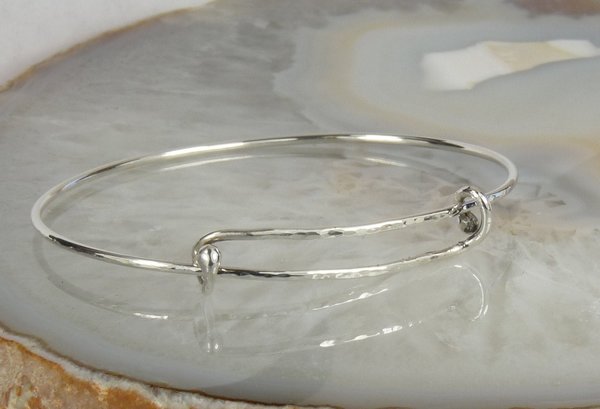 Childs Sterling Silver Adjustable Bangle -Hammered Charm bangle - christening gift