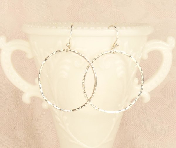Sterling Silver Hoop, Circle Earrings, Hammered Earrings,Dangle Earrings