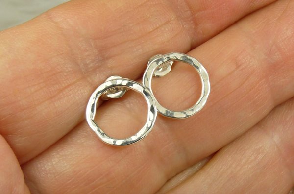 Circle Stud Earrings,Sterling Silver Studs, Small Earrings,  Boho Earrings
