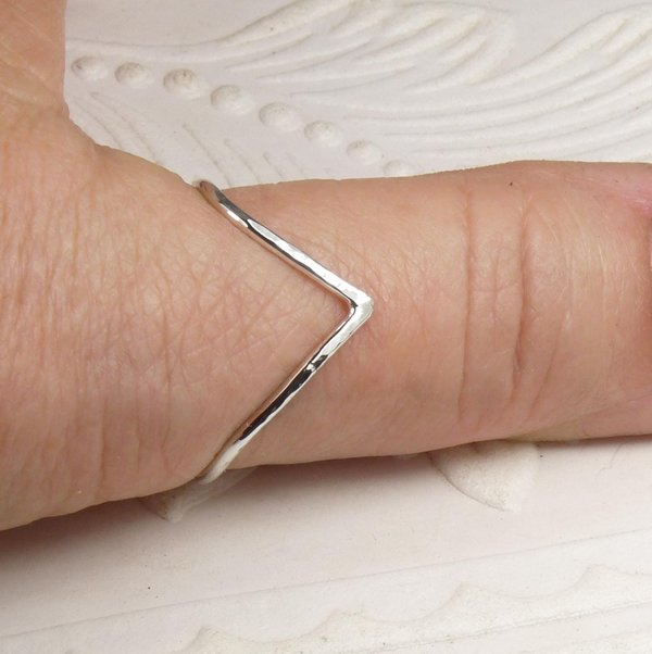 Chevron Ring, Hammered Ring, 16 gauge sterling silver
