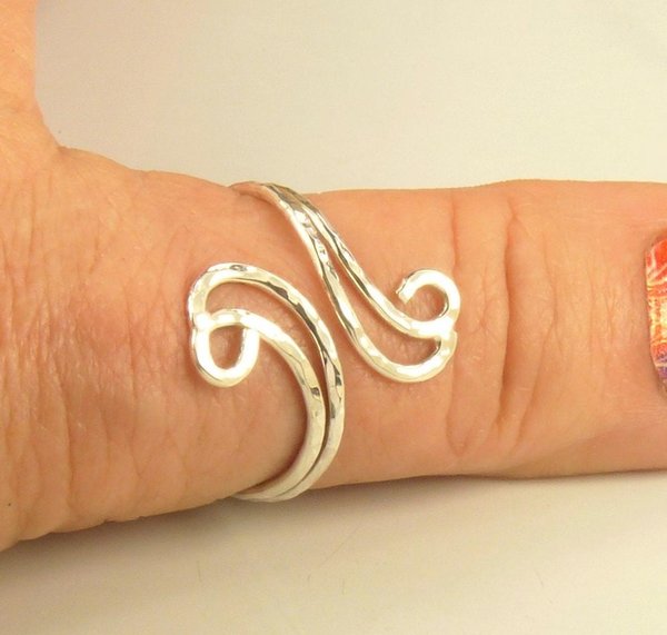 Thumb Ring Sterling Silver, Bypass ring, Curvy Ring, Boho Ring, Adjustable, 16 gauge Double wire